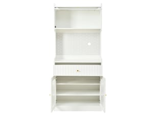 Buffet haut cuisine blanc 180 cm, armoire de cuisine avec led, portes en verre nervuré et tiroirs