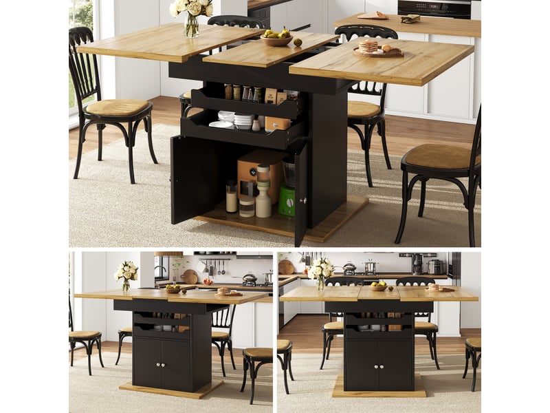 Table de cuisine rectangulaire avec allonge noir+naturel - 80x110-140max.cm mdf table bicolore - Conforama B