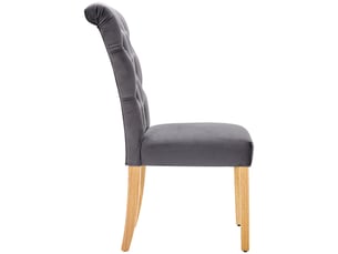 Chaises de salle à manger lot de 6 avec dossier incurvé  - capitonnage, pieds en chêne, velours gris