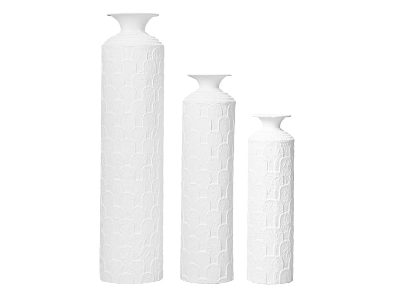  Lot de 3 vases de sol en métal 506585 cm – blanc mat – texture relief, décoration semi-artisanale  - Conforama A