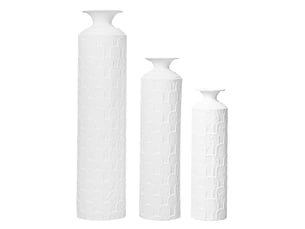 Lot de 3 vases de sol en métal 506585 cm – blanc mat – texture relief, décoration semi-artisanale