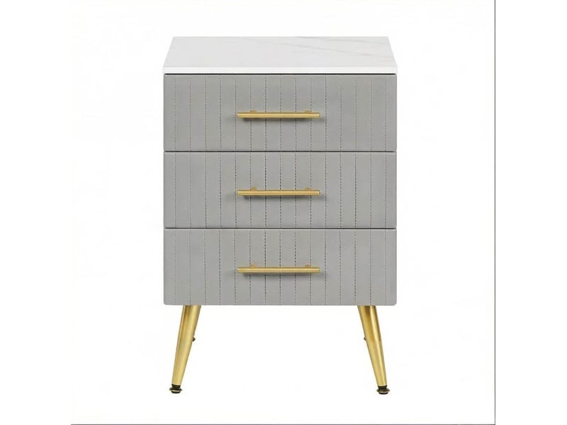  Table de chevet grise à 3 tiroirs 62 x 40,5 x 41 cm en velours et métal  - Conforama A