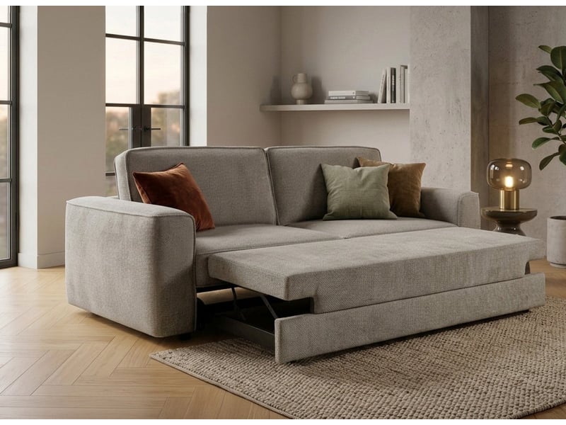 Canapé convertible 3 places en velours chiné taupe denitsa SF773-3P-TAU - Conforama C