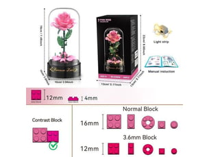 Kit de construction bouquet de rose gothique 126 pieces avec leds bicolore rose noir dome transparent