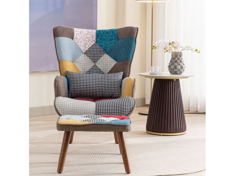 Fauteuil 69x95,5x51 cm avec repose-pieds, coussin confortable, design vivant, idéal tout espace, assise mousse, colorée - Conforama D