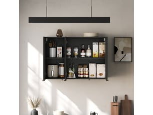 Meuble haut de cuisine 3 portes 90x29x60 cm - meuble de rangement mural - portes à lattes ondulées - mdf - noir