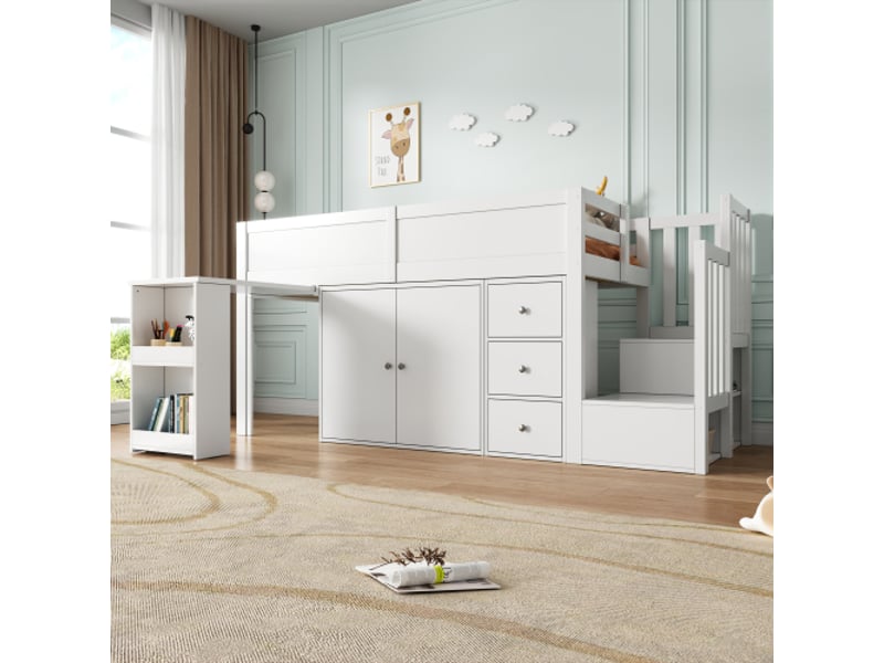  Lit mezzanine 90x200 cm coloris blanc mdf lit enfant blanc - Conforama E