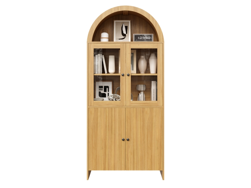  Buffet haut arqué vitrine 4 portes décor bois naturel 78 × 40 × 176 cm IKSETERA TRADING LTD - Conforama A
