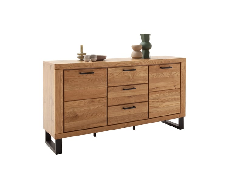  Buffet commode 2 portes 3 tiroirs coloris chêne massif huilé - longueur 159 × profondeur 40 × hauteur 83 cm  - Conforama E