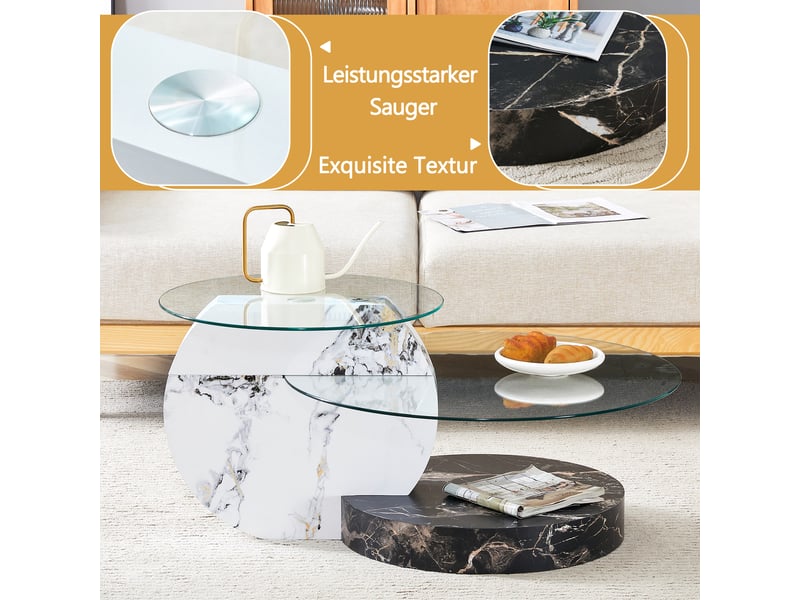  Table basse à deux niveaux, verre et effet marbre  - Conforama E