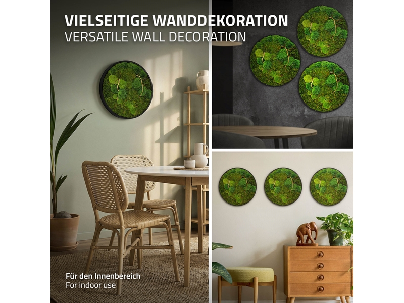 Ecd germany tableau végétal mural, mélange de mousses stabilisées et de branches, cadre en mdf rond ø 40 cm, vert, décoration d'intérieur véritable effet 3d, sans arrosage ni entretien, pièce unique ECD Germany GmbH - Conforama E