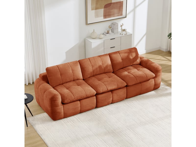  Canapé droit modulable 3 places en chenille orange – 264 x 97 x 68 cm Fay Lum - Conforama W