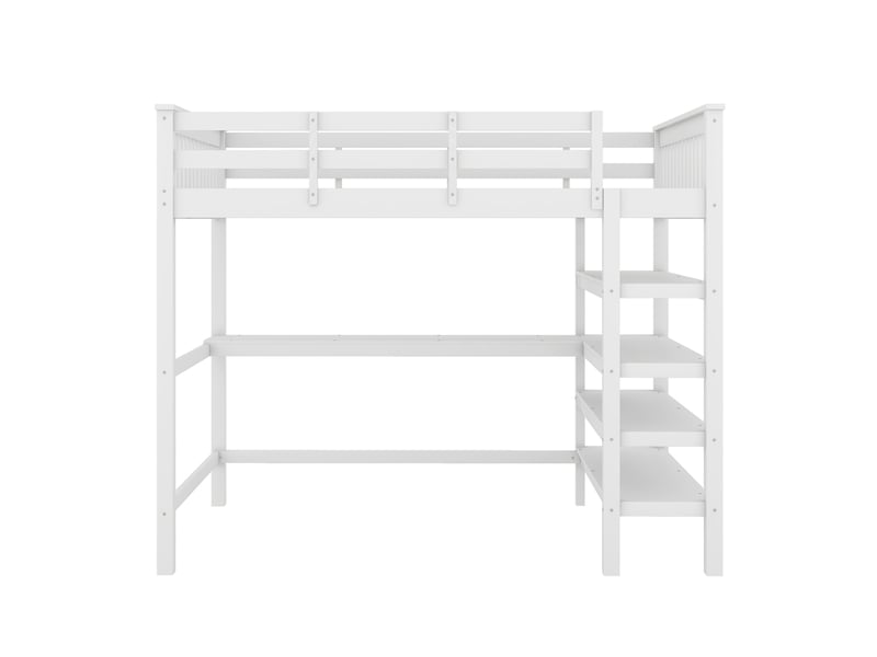  Lit mezzanine 140x200 avec bureau et étagères, lit mezzanine enfant blanc en bois massif, cadre de lit sans matelas, 207x149x169.5cm.  - Conforama W