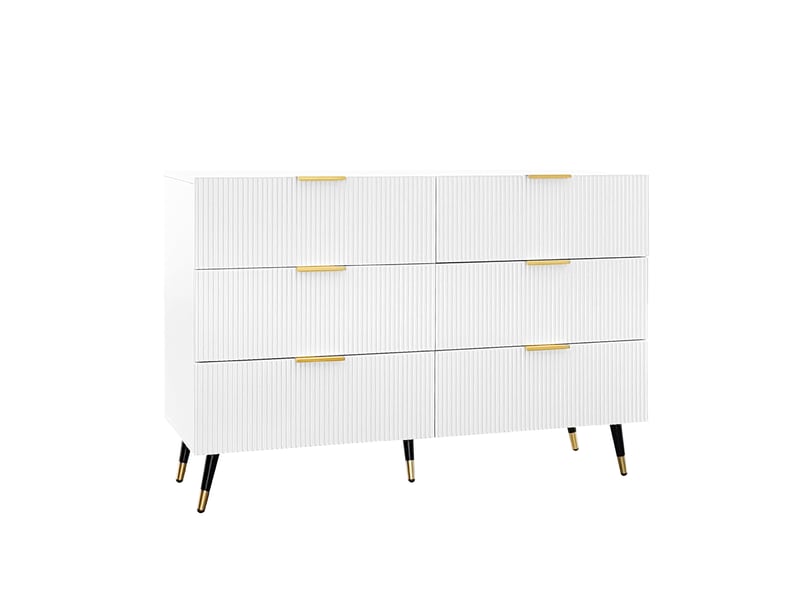  Chiffonnier 120x40x77 cm, commode avec 6  tiroirs, style moderne, aggloméré, blanc+doré  - Conforama A