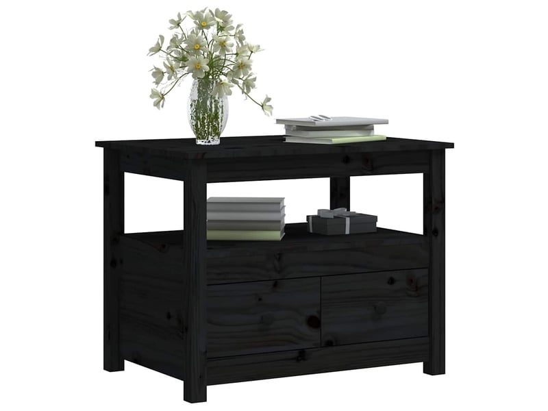  Table basse - table de salon - table à thé noir 71x49x55 cm bois massif de pin  - Conforama E