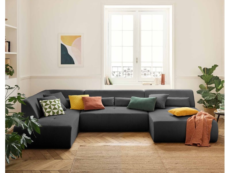  Onyx - canapé panoramique d'angle gauche 7 places - en velours côtelé - lisa design - gris foncé ONYX - Conforama B