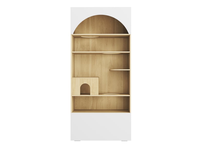 Meuble de rangement multifonction 90x50x202 cm, plateformes, niches, panneau de particules blanc et aspect bois - Conforama A