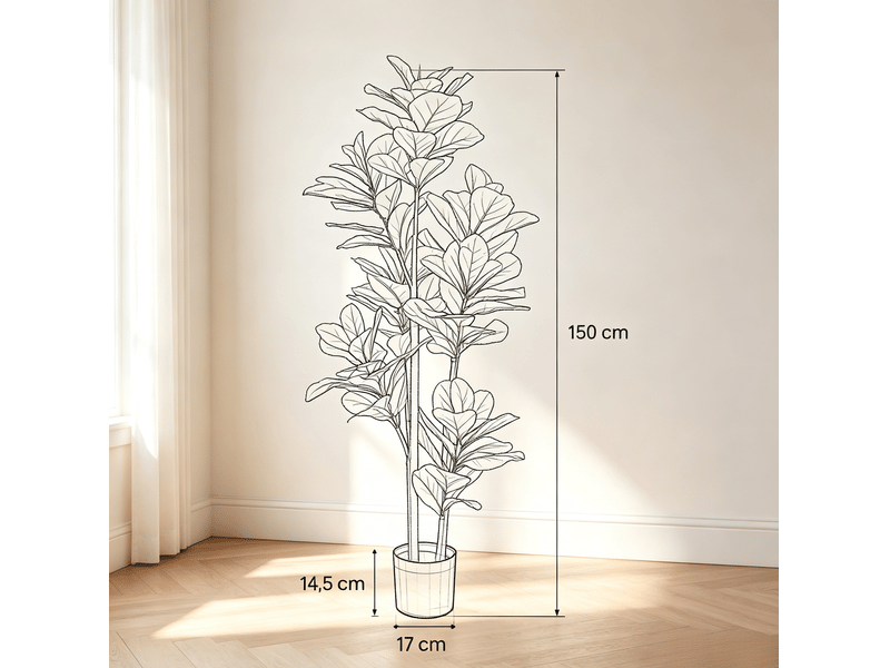  Plantes artificielles figuier lyre lot de 2, feuillage modelable avec pots stables en plastique vert, hauteur 150 cm  - Conforama C