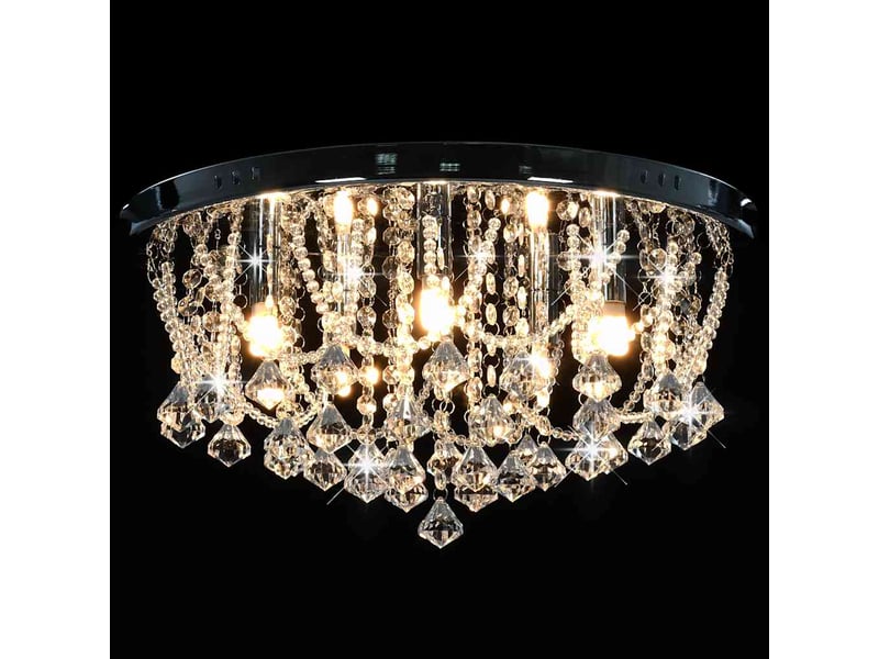 Plafonnier, lampe plafond avec perles de cristal argenté rond 4 ampoules g9  - Conforama E