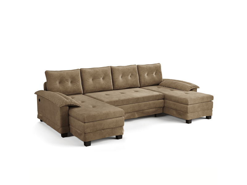 Canapé-lit modulable en u 278x127x87 cm 4 places avec usb en bois couleur camel, design moderne, design moderne - Conforama A