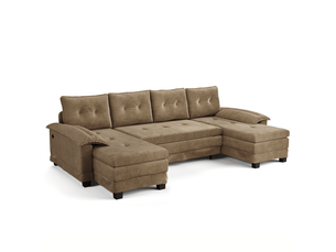 Canapé-lit modulable en u 278x127x87 cm 4 places avec usb en bois couleur camel, design moderne, design moderne