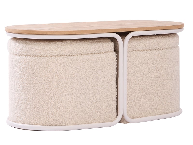 Nordlys - table basse en bois avec 2 poufs bouclettes rangement frêne blanc  - Conforama B