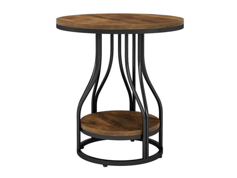  Table basse ronde 2 niveaux, moderne, plateau noir et marron, structure en métal peint, rangement pratique  - Conforama A
