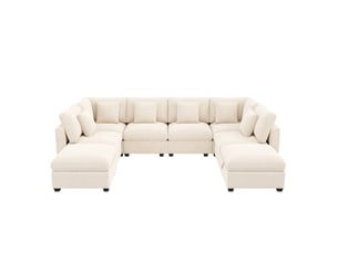 Canapé d'angle droit fixe <strong>BGSRYAO</strong> <strong></strong> 8 places Tissu beige avec coffre de rangement