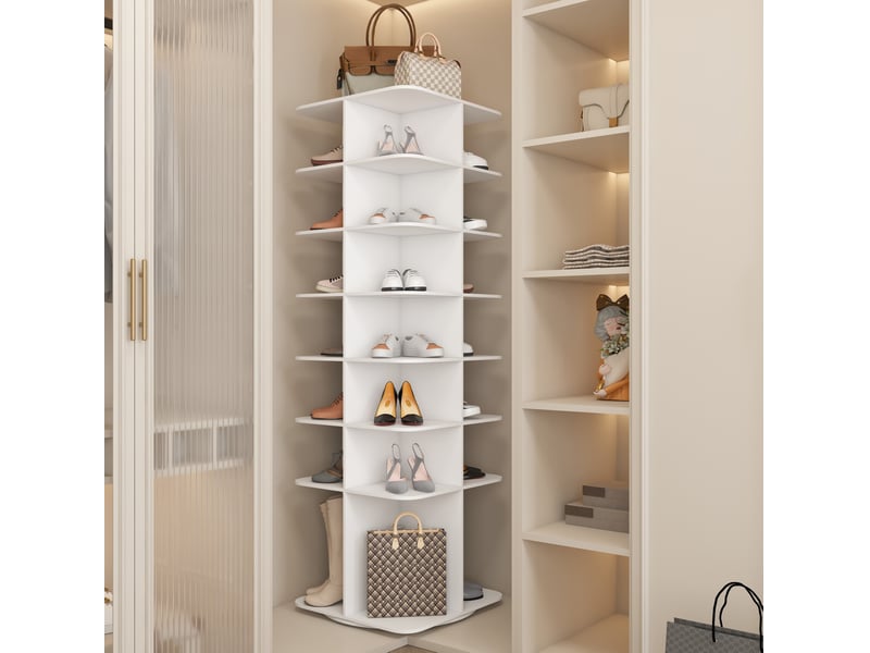 Meuble à chaussures rotatif à 7 niveaux avec rangement surélevé pour entrée et chambre, blanc, 60 × 60 × 184 cm - Conforama D