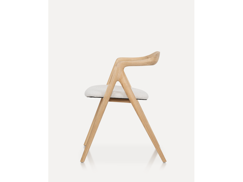Chaises de salle à manger lot de 2 avec accoudoirs et assise rembourrée en bois de frêne et tissu naturel et blanc cassé - Conforama A