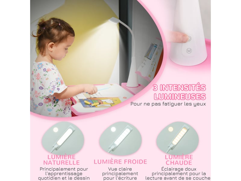  Ensemble chaise et bureau pour enfants avec lampe led hauteur réglable plateau incliné support de lecture rose  - Conforama R