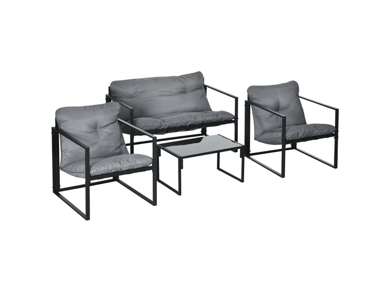 Salon de jardin 4 pcs 4 personnes avec canapé 2 pl., 2 fauteuils et 1 table basse gris - Conforama A