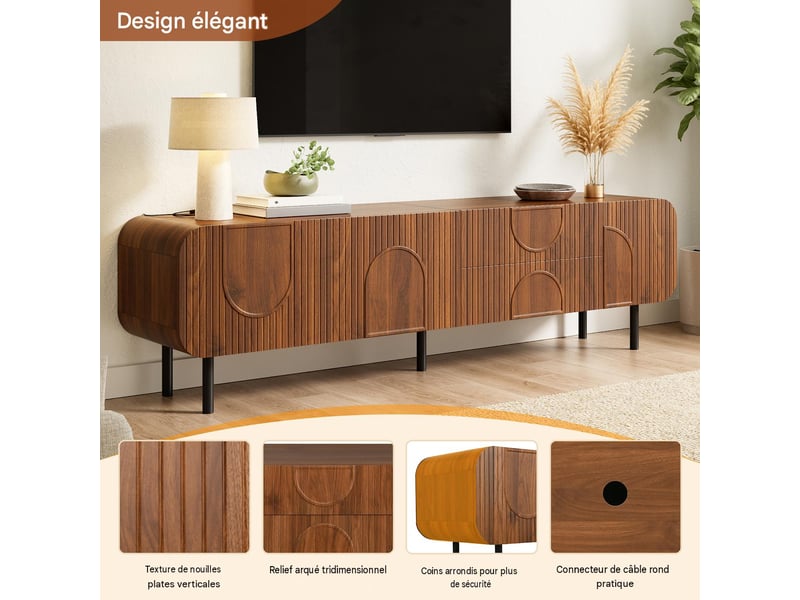  Meuble tv avec rangements mdf et panneau de particules coloris noyer 180x40x47,5 cm - pangivo  - Conforama D