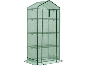 Serre de jardin mini en métal vert 69 x 49 x 125 cm, avec 3 étagères et porte enroulable zippée