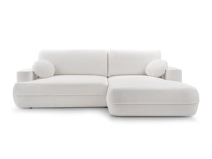 Canapé d'angle droit convertible <strong>AX LIVING </strong> <strong>Peoni</strong> 4 places Velours blanc avec coffre de rangement