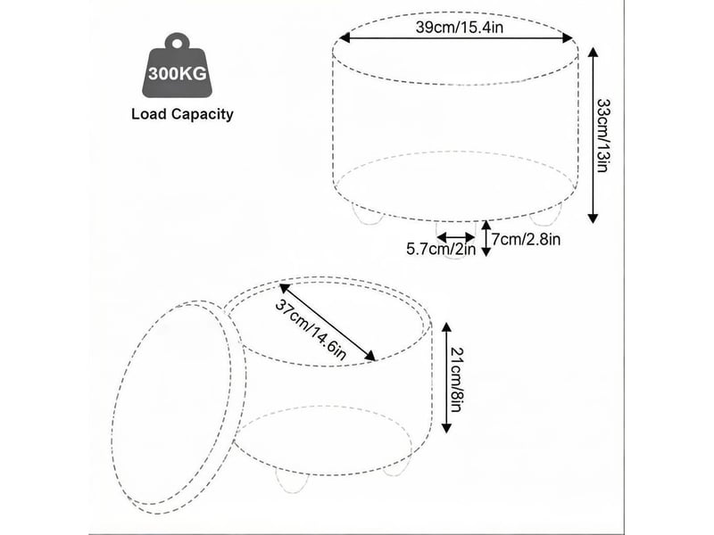  Fauteuil pouf de rangement avec plateau et structure stable, pour salon et entrée, en lin et mdf, gris clair  - Conforama E