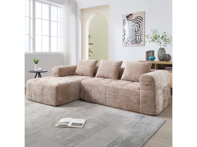 Canapé d'angle gauche fixe 3 places tissu kaki Canapé d'angle marron - Conforama D