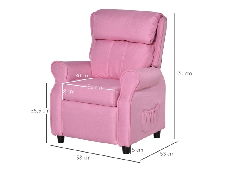  Fauteuil enfant inclinable 58 x 53 x 70 cm rose, revêtement en lin, avec repose-pieds, de 3 à 5 ans  - Conforama B
