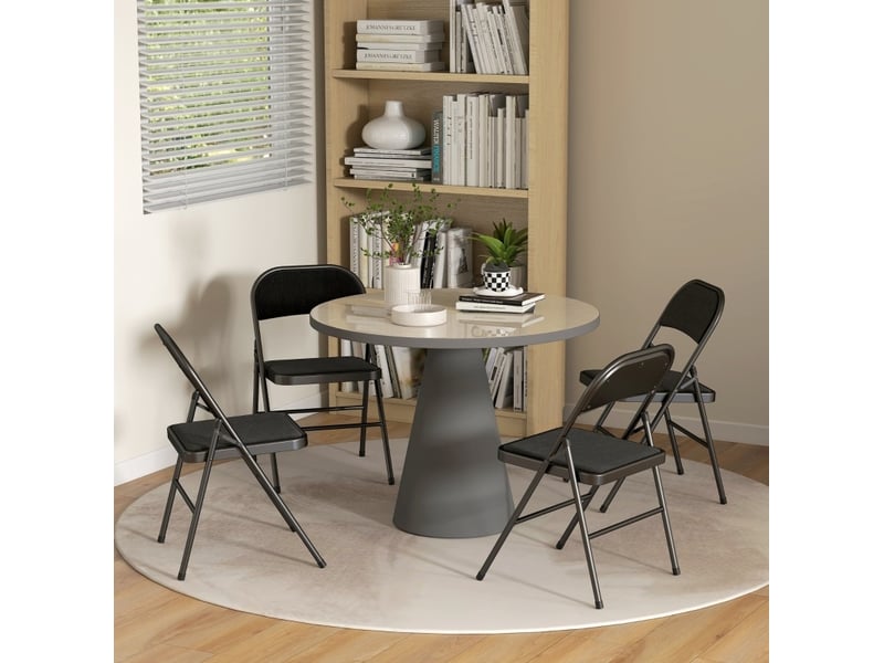  Lot de 4 chaises pliantes 45x46x78 cm en métal noir, muni de repose-pieds, assise et dossier rembourrés  - Conforama D