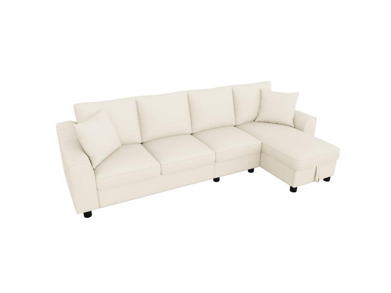 Canapé d'angle xxl 4 places l 280 cm en chenille - méridienne avec rangement - dossier rabattable - porte-gobelets - beige OPULERANE TRADING LTD - Conforama A