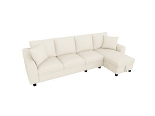 Canapé d'angle xxl 4 places l 280 cm en chenille - méridienne avec rangement - dossier rabattable - porte-gobelets - beige