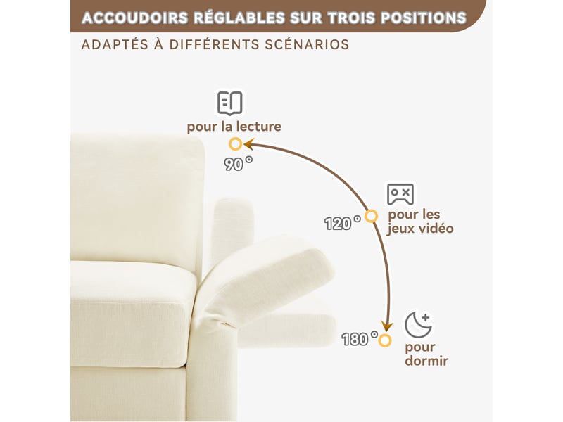Canapé d'angle en l beige avec pouf modulable, 3 à 4 places, accoudoirs réglables et tissu chenille confortable, pour salon et appartement - Conforama D