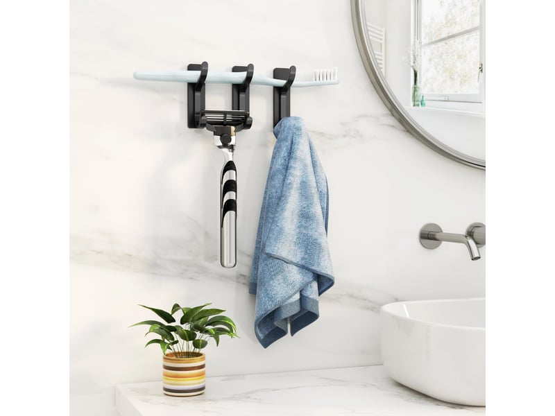 Crochets adhésifs muraux - patère métal étanche antirouille, porte-manteau sans percage, pour serviette, cuisine, salle de bain, porte, noir, 6 pièces - Conforama E