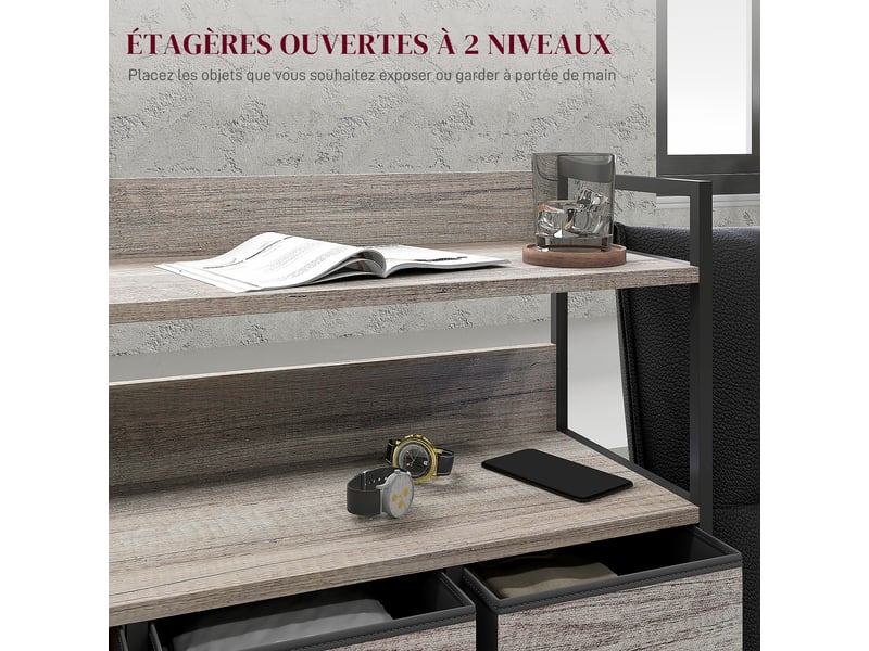  Meuble de rangement commode 7 tiroirs en tissu pliables et amovibles étagères ouvertes, gris  - Conforama E