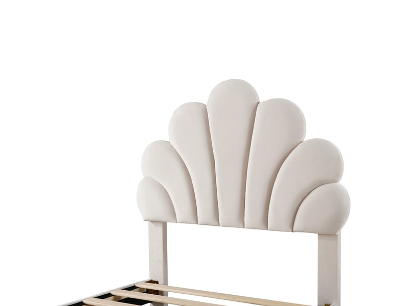  Lit enfant 90x200 cm, tiroirs, espace de rangement, tête de lit réglable, sommier, velours beige, sans matelas  - Conforama E