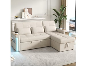 Canapé d'angle droit convertible <strong>MIVRAY </strong> <strong></strong> 3 places Tissu beige avec coffre de rangement