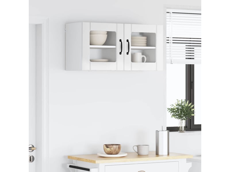  Meuble mural de cuisine, cabinet en verre mural 2 pcs blanc brillant shl6119  - Conforama D