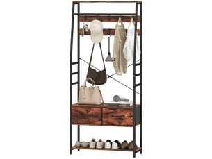 Meuble d'entrée 6 en 1 portemanteau tringle à vêtements étagère 10 crochet 2 tiroirs 80 x 30 x 180 cm brun rustique