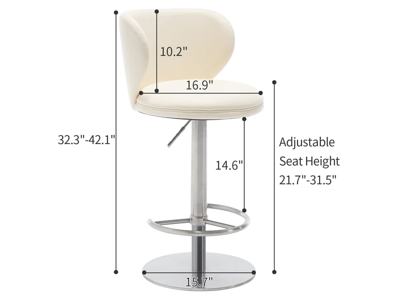  Tabouret de bar pivotant réglable,avec dossier,cuir nappa,blanc  - Conforama C