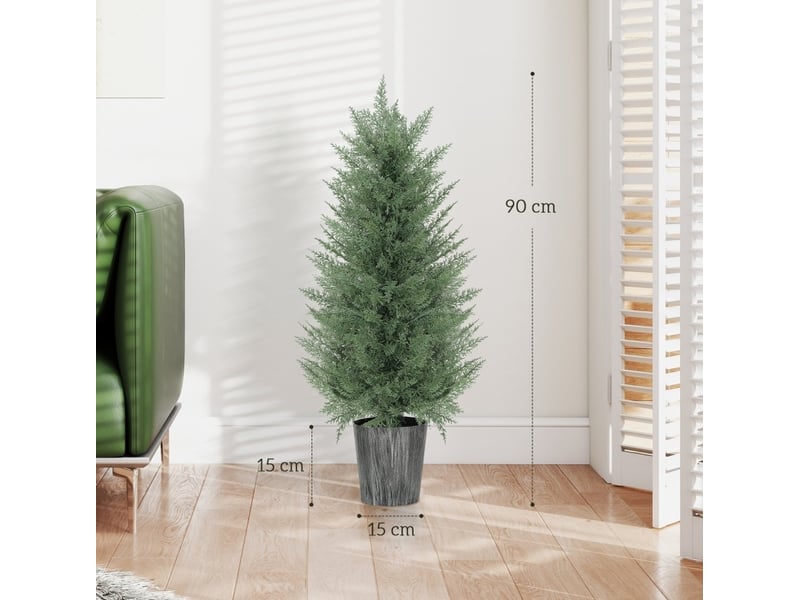 Lot de 2 plantes artificielles cyprès 90 cm vertes en plastique avec protection uv, décor sans entretien - Conforama C
